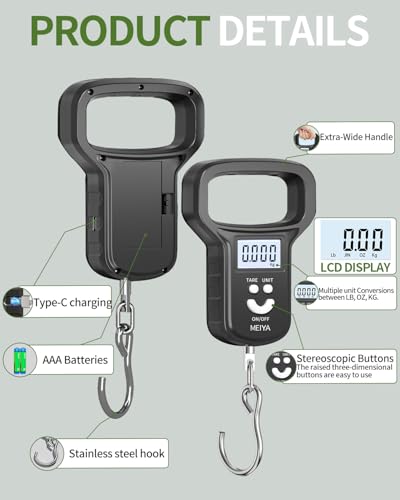 image for MEIYA Fish Scale/Fishing Scale: Dual Power (Battery/Rechargeable), Ext