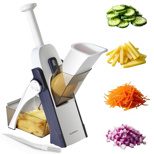 SUPMAKIN Safest Mandoline Vegetable Slicer, Potato Chip Cutter, Multifunctional Veg Chopper with 4 Cutting Modes to Slice, Dice, Chop, Julienne, Best Kitchen Gadgets Once for All Blue