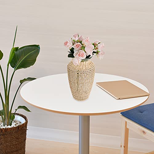 Glass Flower Vase with Rattan Cover Round Flower Bud Vase Decorative Floral Vase Container Farmhouse Flower Bottle for Floral Arrangements Wedding Table Centerpiece Decor - Image 6
