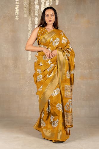 Image of MIRCHI FASHION Women Saree Cotton Blend Kalamkari Printed | Comfortable Office and Regular Daily Use Sari with Unstitched Blouse Piece