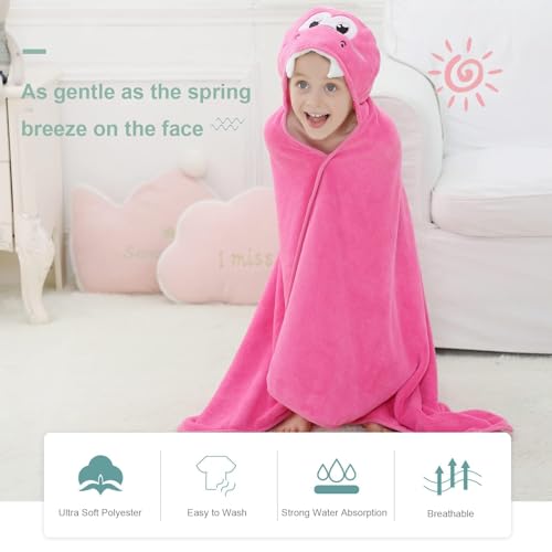 Image of MICHLEY Cartoon Hooded Baby Towel Unisex, Premium Soft Swimming Bathrobe Large Washcloths 31.5 inch x 53 inch for 0-9T (Pink Dinosaur)