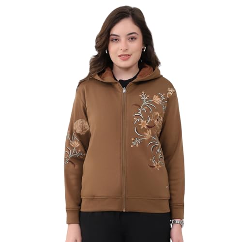 Image of Monte Carlo Women's Regular Fit Embroidery Hooded Neck Full Sleeve Winter Sweatshirt | Elegant Embroidery | Soft Warm Fabric | Stylish Winter Hoodie for Women (Pack of 1)