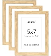 JCJMY 5x7 Picture Frame, Solid Wood Frame Set of 3, Display 4x6 with Mat or 5 x 7 without Mat, Wo...