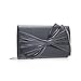 IXEBELLA Satin Evening Bag Bow Flap Clutch Purse for Women Formal Party/Prom/Wedding… (Pewter)