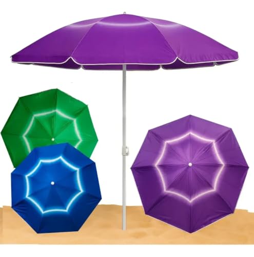 Guarda-Sol de Praia Grande, Proteção UV, Ajuste de Altura, Material Leve e Durável, Poliéster e PVC, para Família de até 5 Pessoas, 190 x 180cm (Roxo)