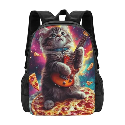 Galaxy Pizza Cat Print Backpack For Men Women Lightweight Daypack For Daily Commutes Business Travel Hiking