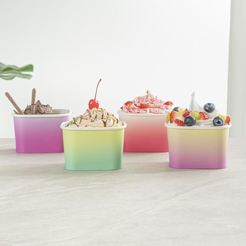 Image of Restaurantware Paper Cups 200 Count 12 Ounce Square Disposable Ice Cream Containers, Leak-Resistant Paper Dessert To Go Cups, Hot And Cold Food, Durable Assorted Ombre Design