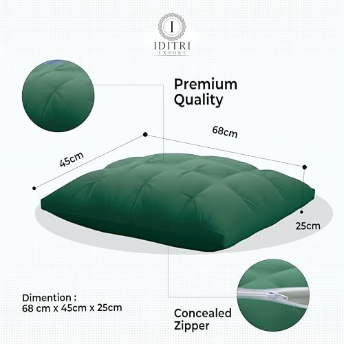 Image of Luxury Hotel Bed Pillow Set of 2, Premium Microfiber Filling, Jacquard Fabric, Concealed Zipper, Breathable Washable Cover, Green Comfort Bedding Cushion Soft, 68 x 45 x 25 cm