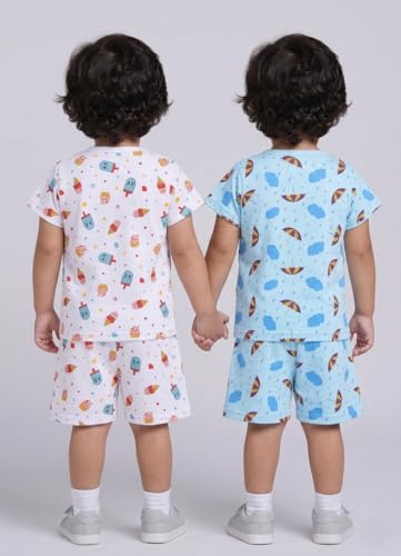 Image of Chandrika Baby Boys & Girls Regular Fit 100% Cotton Half Sleeve Jhabla & Shorts Set Pack of 3