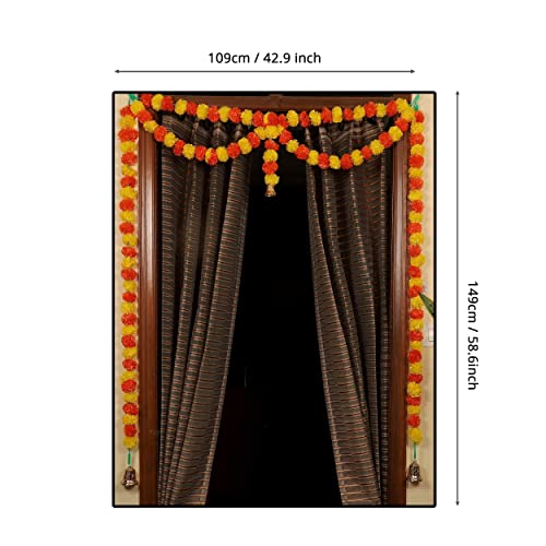Tied Ribbons Door Hanging Artificial Marigold Fluffy Flowers Garlands Bandanwar Toran (109 Cm X 149 Cm) - Flower Strings For Decoration Door Entrance Decor Party Wedding Housewarming #TOP3