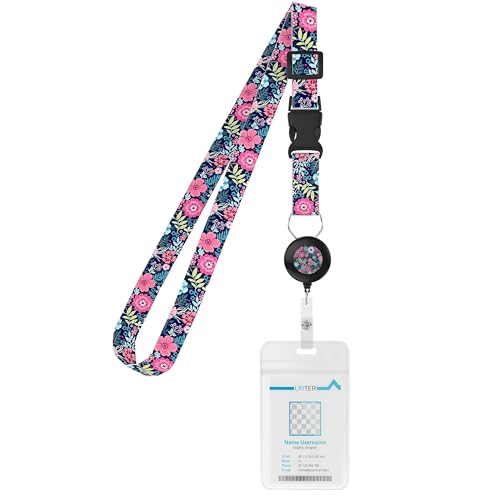 WOCOCN Cruise Ship Lanyard with Adjustable Neck Strap and Waterproof Clear Card Holder, Free Retractable, Carry with You to Protect Your Valuables (Purple Flowers)