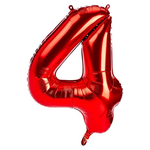 Unique Party- Globo gigante número 4, Color rojo, 86 cm (55854) , color/modelo surtido