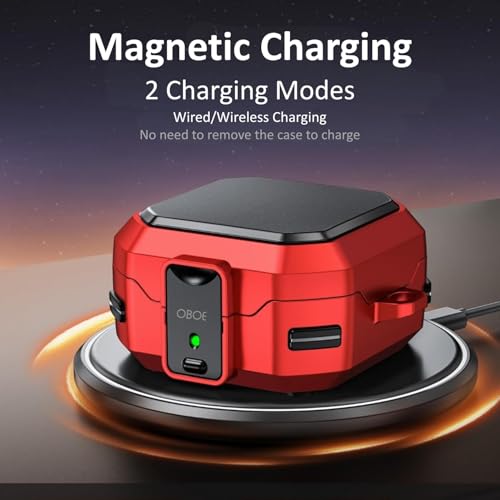Image of Oboe Tough Case 'Compatible with' Samsung Galaxy Buds 4 & 4 Pro Case with Secure Lock Clip & Keyring (Red) [Buds & ChargingCase NOT Included]