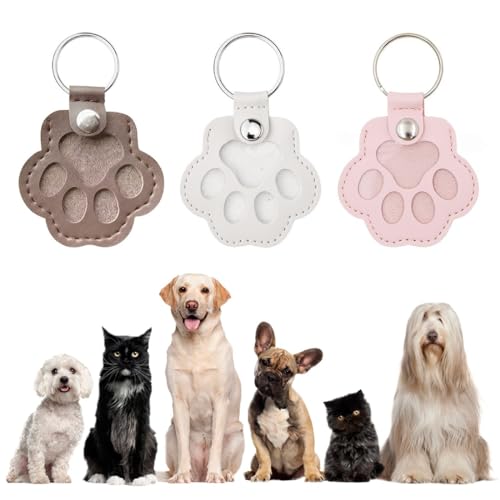 JYNXOR 3 Pcs Porte Clef Poil De Chien,Porte-Clés Commémoratif En Cuir En Patte De Chien Et Chat,Rangement En Fourrure De Chien,Boîte à Souvenirs Pour Poils d'Animaux De Compagnie,Souvenir Chien Décédé