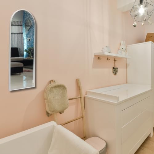 Image of Quality Glass Modern Elegance Semi Circle Wall-Mounted Mirror Metal Framed Wall Mirror Bathroom Mirror Living Room Mirror Home Decor Mirror 24 x 60 Inches White MF 90