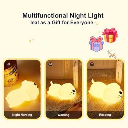 Image of Pet Shaped Silicon Night Light, 7-Color Changing Mode, Rechargeable Soft Silicone Night Light with USB Cable, Safe for Kids, Baby, Children, Perfect for Girls or Boys