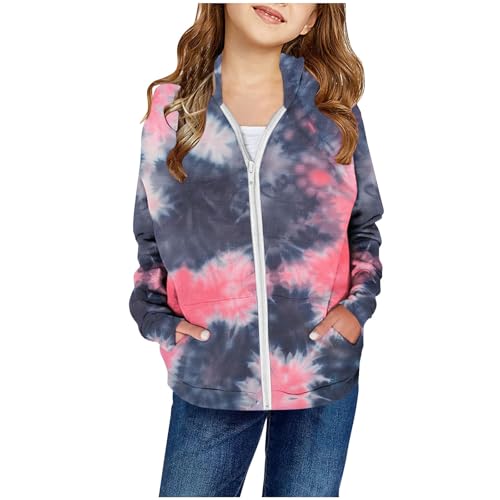 Girls Zip Up Hoodie Kids Fashion Color Block Long Sleeve Jackets Causal Oversized Hooded Sweatshirts with Pockets