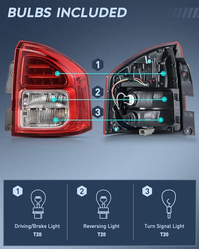 Image of Nilight Taillight Assembly Compatible with 2011 2012 2013 Jeep Compass | Tail Light OE Style Rear Lamp Replacement Passenger Side w /Bulbs