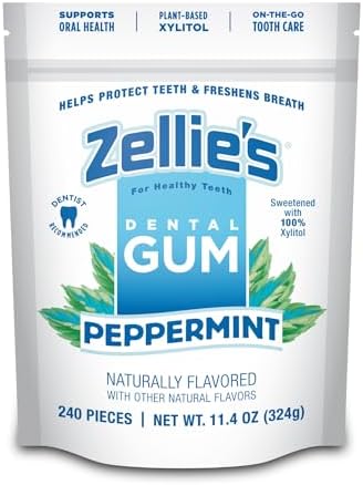 Zellies | 100% Xylitol Sugar Free Peppermint Chewing Gum | Peppermint Flavor (240 Count - Pack of 1)