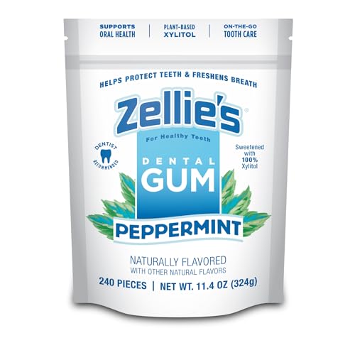 Zellies | 100% Xylitol Sugar Free Peppermint Chewing Gum | Peppermint Flavor (240 Count - Pack of 1)