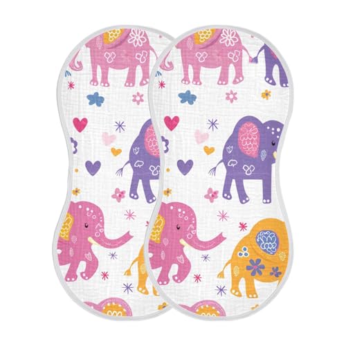 Cartoon Elephants Muslin Burp Cloths 22x11 Inch - 4-Layer Organic Cotton & TPU Waterproof Lining, Absorbent Baby Bibs for Boys/Girls with Hanging Loop2