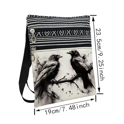 Ink Crow Messenger Bag Small Ethnic Pattern Printed Adjustable Strap Crossbody Zipper Bag Ink Crow Phone Bag Wallet Cute Shoulder Handbag for Women Friends -42