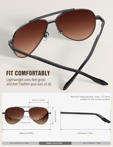 LUENX Aviator Sunglasses for Men Polarized Driving Sun Glasses UV400 Protection 60mm,Gradient Amber Lens Black Frame - Thumbnail 4