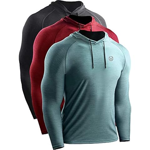 NELEUS Men's 3 Pack Dry Fit Running Shirt Long Sleeve Workout Athletic Shirts with Hoods,5071 Dark Grey,Red,Light Green,US M,EU L Cover