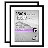 Americanflat 13x16 Picture Frame with Polished Plexiglass - Set of 2 - Use as 10x13 Frame with Mat or Display 13x16 Photo Without Mat - Galleria Collection - Picture Frames for Wall Display - Black