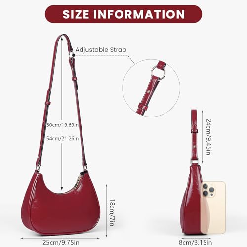 Image of Crescent Shoulder Bag Purse for Women Red Bag Faux Leather Hobo Handbag Solid Color Half Moon Crossbody Purse