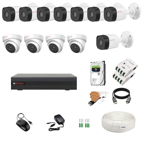 Image of CP Plus 16 Channel DVR with 2.4MP 4 Dome & 8 Bullet Cameras (Day /Night Vision) + 2TB HDD + Copper Cable Roll (1+3) + 8 CH Power Supply 2 Nos + BNC & DC Full Combo Kit