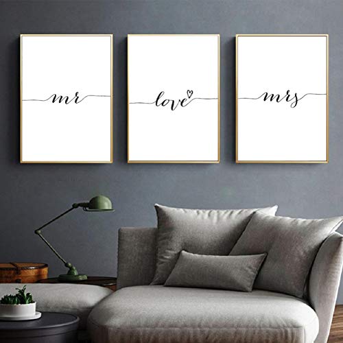 Art mural de salon calligraphie chic monochrome trois toiles 60x90 cm