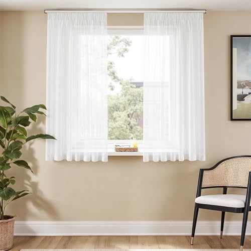 TOPICK Gardinen mit Kräuselband Vorhänge transparent Curtains 145x140 cm 2er Set Gardinen...