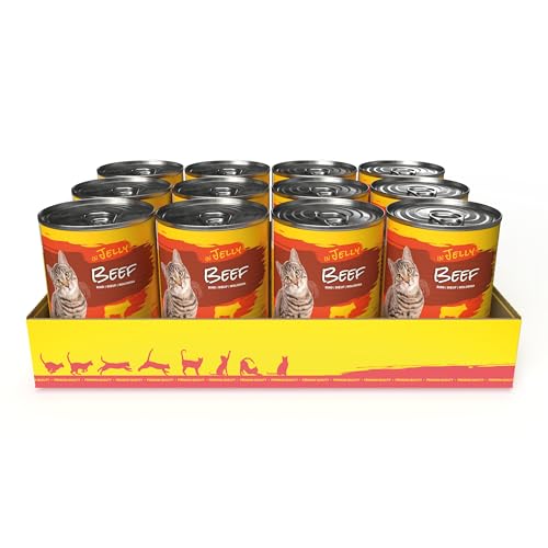 JosiCat Beef in Jelly (12 x 400 g) | Adult | Premium Nassfutter für ausgewachsene Katzen | Rind in Gelee | Vitamin D3 & E | getreidefrei | Powered by JOSERA | Katzenfutter nass | 12er Pack