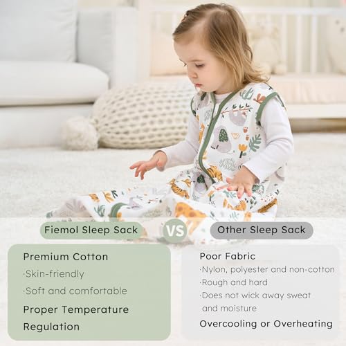 Image of Baby Sleep Sack 12-18 months, 100% Cotton Sleeping Sack for Newborn and Infant, 3 Pack Baby Wearable Blanket for Boy and Girl, 0.5 Tog Lightweight Double Zipper Sleep Bag Green Brown Giraffe