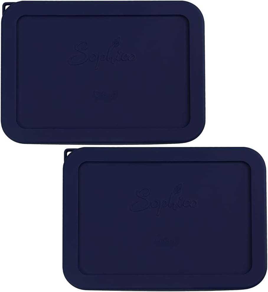 Sophico 6 Cup Rectangle Silicone Storage Cover Lids Replacement for Pyrex 7211-PC Glass Bowls, Container not Included (Navy Blue)