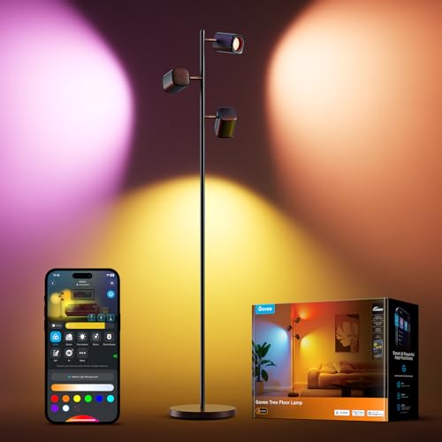 Govee Lampada da Terra LED ad Angolo Regolabile, RGBWW Lampada 3-Teste 1500lm, Compatibile con...