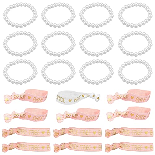 milaosk Lot de 24 bracelets JGA pour femmes, bracelets Team Bride avec bracelets de perles élastiques artificiels pour femmes, décoration douce, enterrement de vie de jeune fille, accessoires Cover
