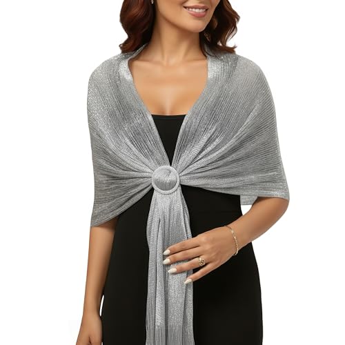 SDXCJY Châles et écharpes métalliques argentés étincelants avec boucle pour femmes - Idéal pour mariage, robes de soirée, demoiselle d'honneur, design...