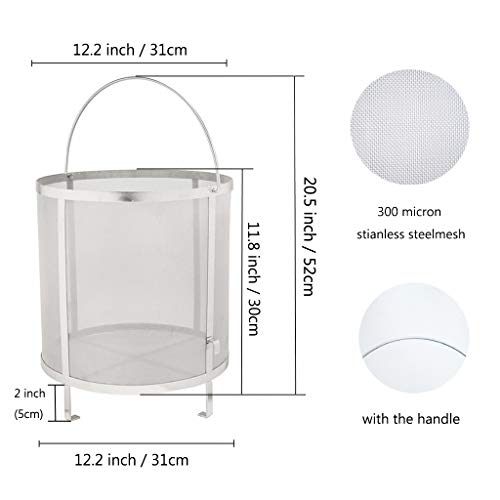 Psler BE-WA0060D-31*30 11.8×12.2 Inch (30×31Cm) Wine Beer Dry Hops Filter Brewing Hopper Strainer 300 Micron Mesh Barrel Brewing Grain Basket Strainer thumb #2