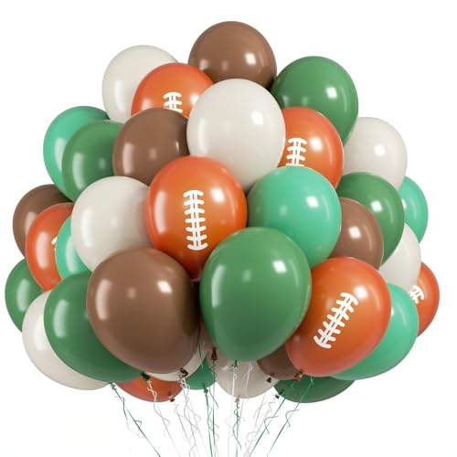 Image of Football Balloons, 50 Pcs Green Brown for Boys Sports Birthday Party Decor