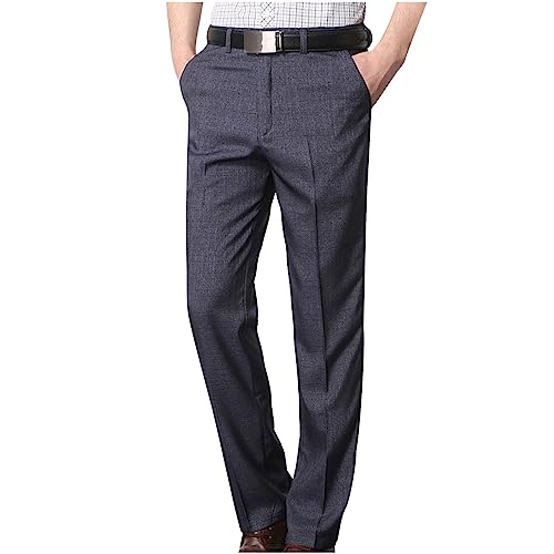 2024 Mens Classic Fit Flat Front Hidden Waist Dress Pants Suit Pants Dressy Casual Trousers w Pockets No Belt