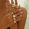 FloralGrace 12 Piece Thick Gold Stacking Rings Set for Women, Vintage Knuckle Rings with Fine Hollow Engraving Joint Finger Midi Ring, Chic Gold Rings for Ladies Elegant #5