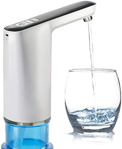HotFrost Electric Water Bottle Pump - Water Dispenser for 5 Gallon Bottle - Food-Grade Materials, Chrome-Plated Spout, Silicone Tubing - Low Noise, 1 Cup Option, Pours 4 to 5 Jugs Per Charge