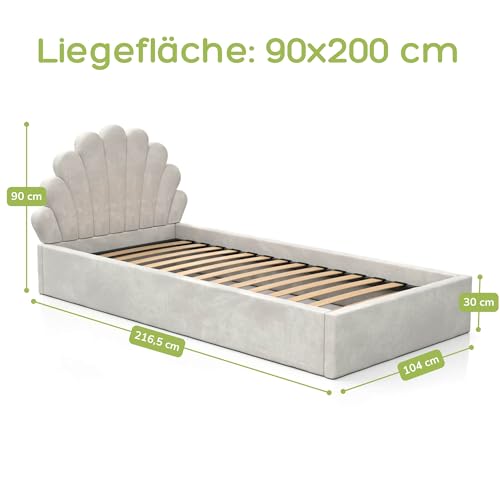Cama infantil tapizada de 90 x 200 cm gris con somier para niños 3