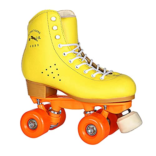 Hanqi Roller Skates Adult Women,Leather Roller Skates for Men and Women, (Yellow,Purple,Blue,Pink,Orange) Roller Skates for Women,Roller Skates Girls 8 Yellow