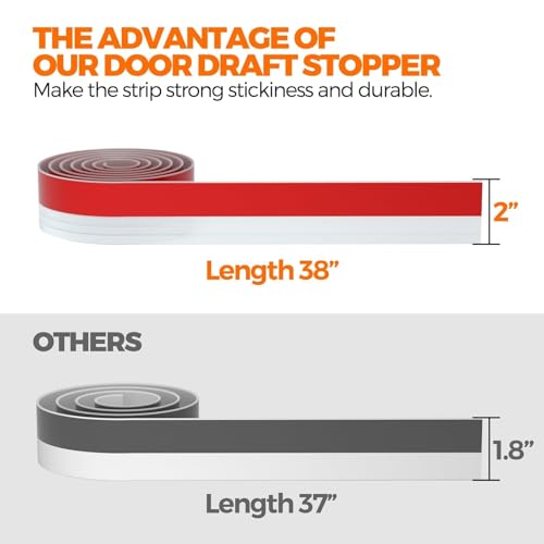 Image of Holikme Door Draft Stopper 2-Pack, Under Door Seal for Bottom Gap Filler | Strong Adhesive Silicone Weather Stripping Garage Window Blocker Cold Air, Door Sweep Save Energy, Transparent