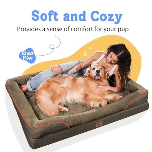 Image of Chez Paw Orthopedic Waterproof Dog Bed for Medium and Large Dogs | Egg Crate Foam, 4-Sided Bolster Support, Waterproof Liner, Non-Slip Bottom, Removable Bolster Cover, 36 x 27 Inch