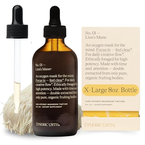UPHORIC URTH Lions Mane Extract - Double Extracted Fruitbody Mushroom Tincture, Natural Support for Mental Clarity, Brain Function, Memory, Cell Regeneration, Creativity & Mood (240 Servings)
