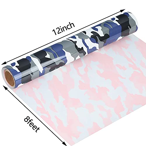 Image of guangyintong Camouflage Blue Heat Transfer Vinyl HTV Rolls, 12 inch x 8ft Iron on Vinyl for T-Shirts, Stretchy HTV Vinyl for All Cutter Machine Easy to Cut & Weed
